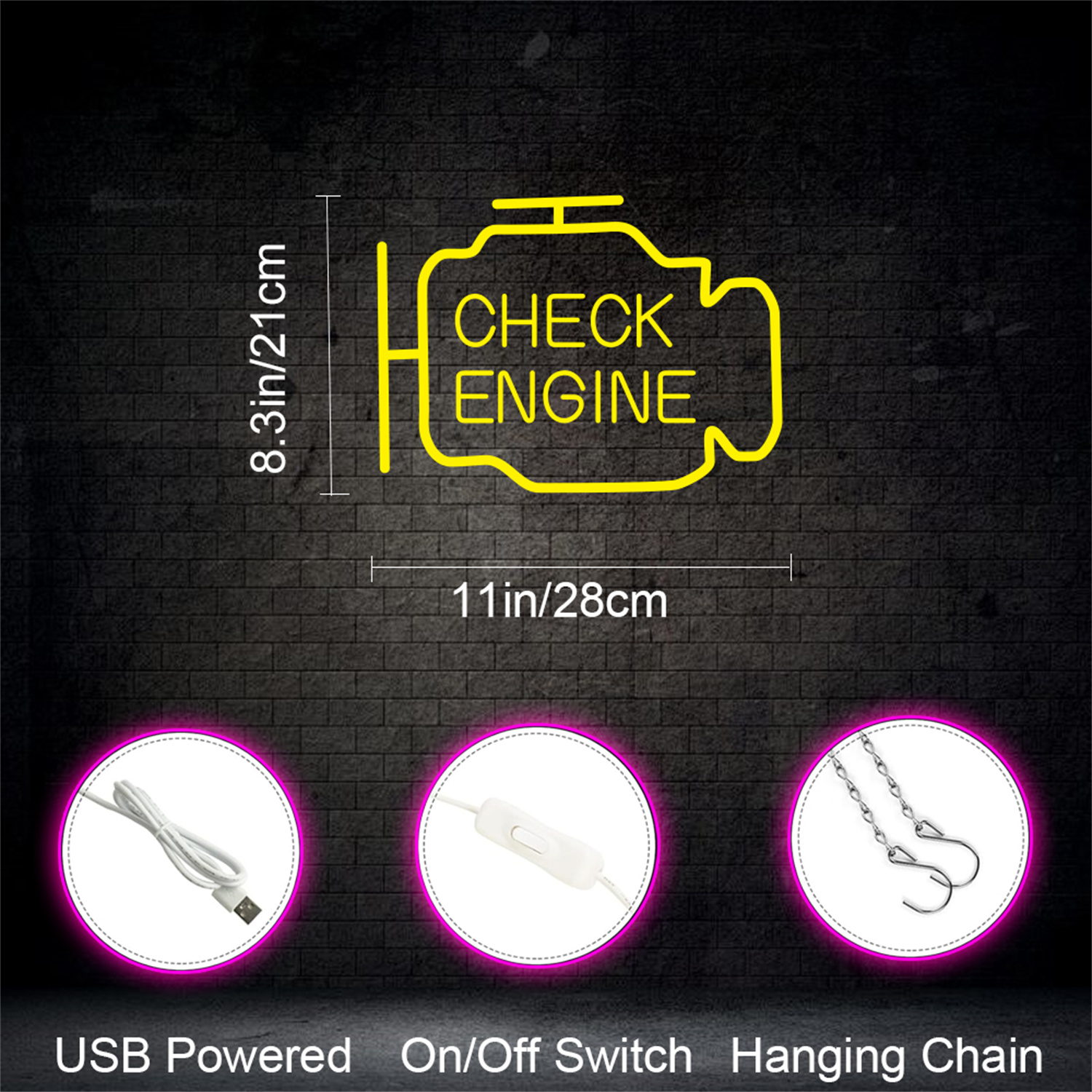 Check Engine Neon Sign, Led Ga - Auto Repair Shop Signs ulasan dan harga