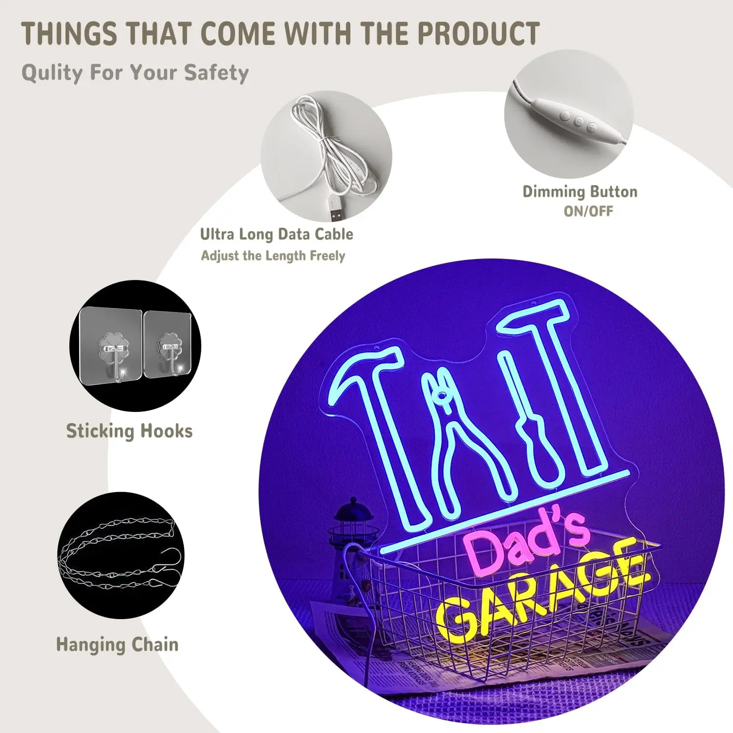 Dad's Garage Neon Sign USB Pow - Auto Repair Shop Signs ulasan dan harga