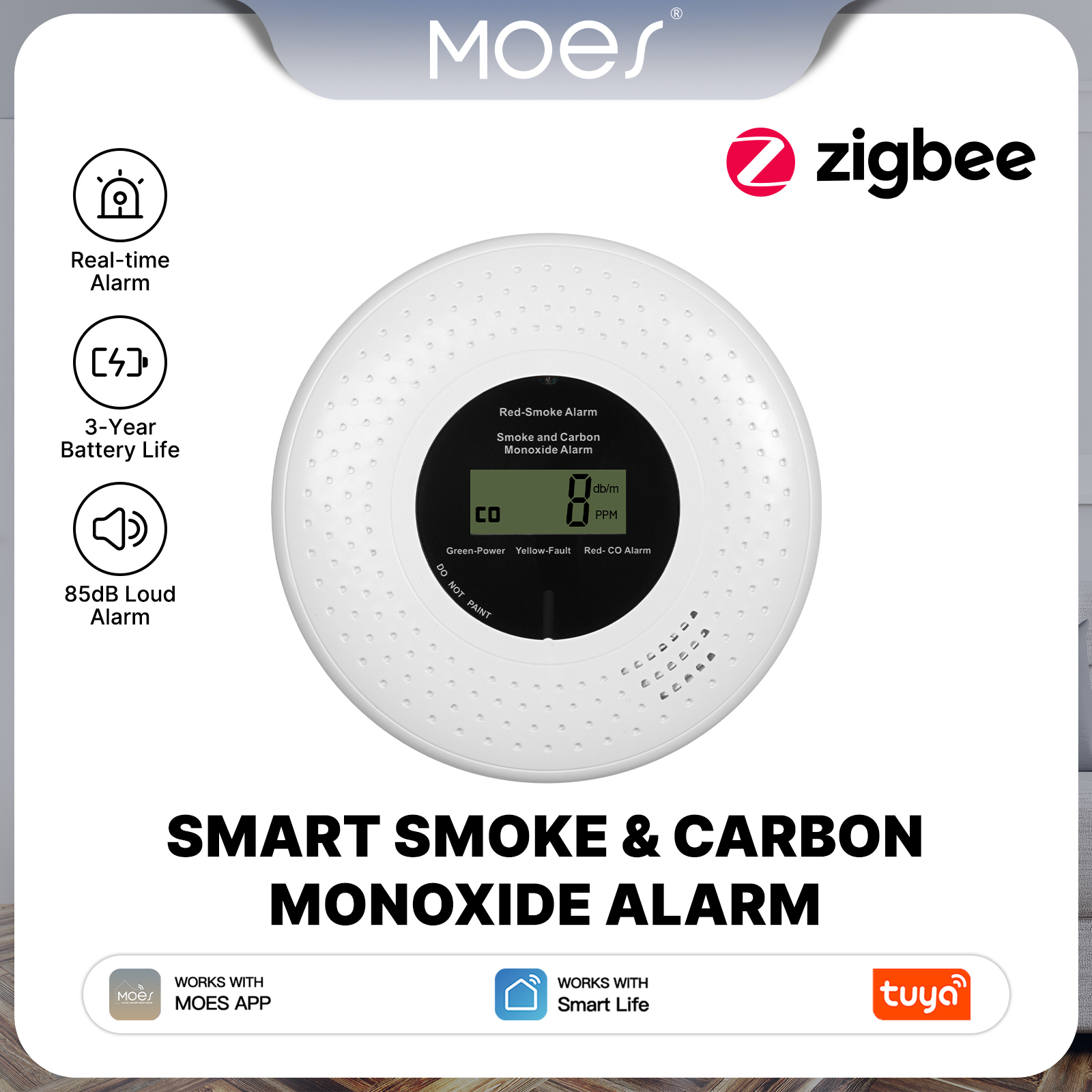 MOES Tuya Zigbee Smart Smoke C - Smoke Leak Detector ulasan dan harga